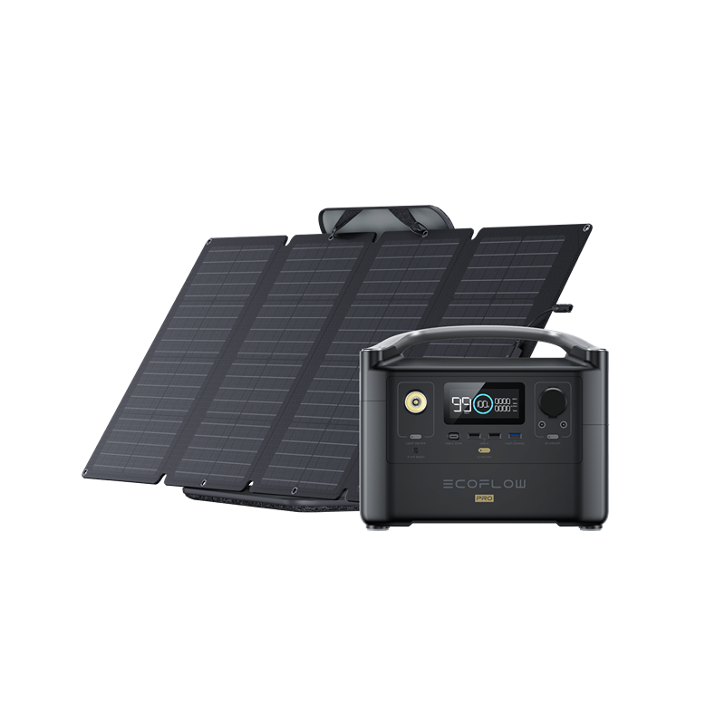 EcoFlow RIVER Pro Power Station Solar Generator With 160W Solar Side Panel View