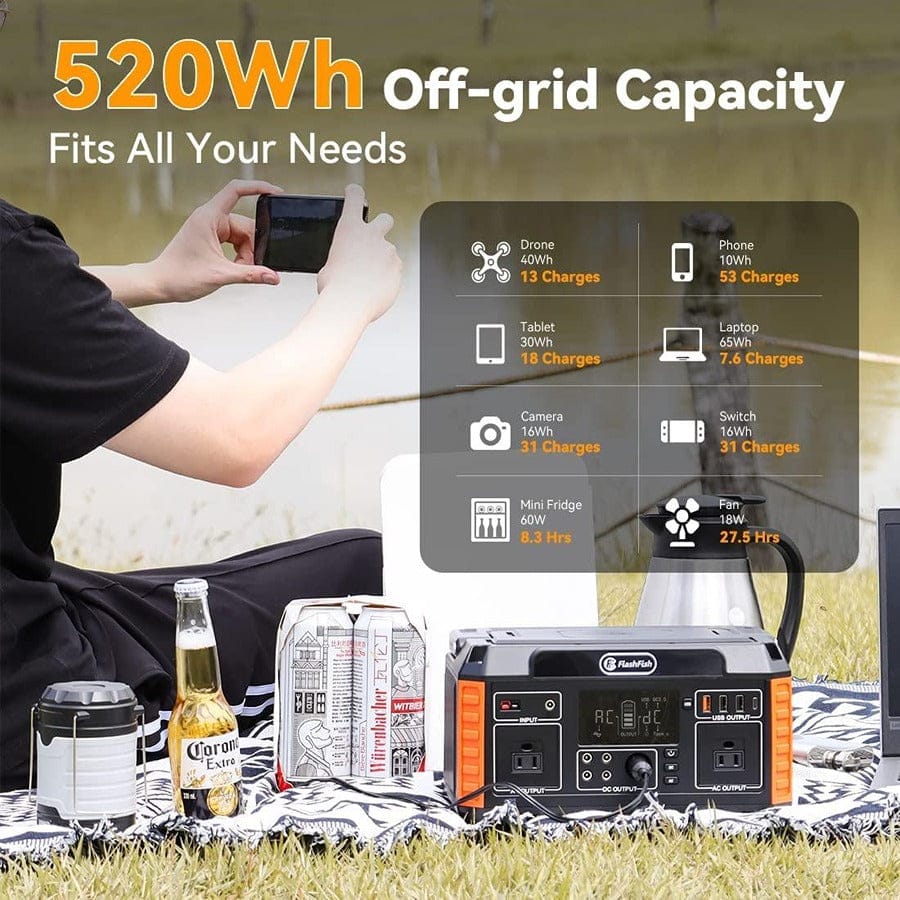 FlashFish P60 Portable Power Station | 560W 520Wh/140400mAh Solar Generators FlashFish