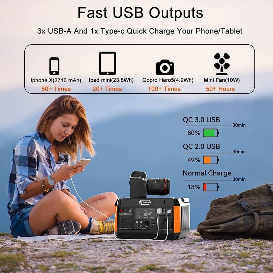 FlashFish P60 Portable Power Station | 560W 520Wh/140400mAh Solar Generators FlashFish