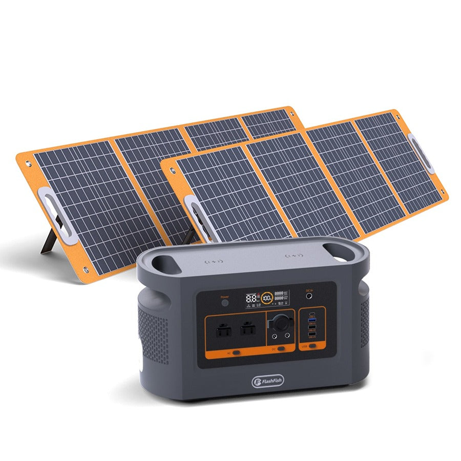 FlashFish QE02D UPS Portable Power Station + 2xTSP100W Solar Kit