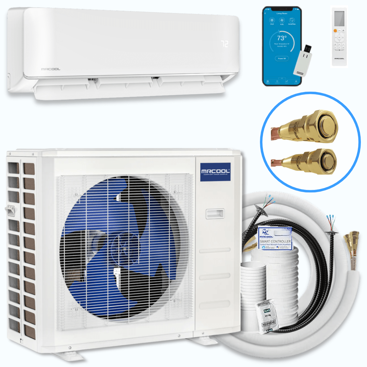 MRCOOL DIY 5th Gen E Star 9,000 BTU Single Zone Mini Split Complete System 115V with 25 ft. DIY Quick Connect Line Set and DIYPRO Cable, DIY-09-HP-WM-115D25-O Mini Split MRCOOL