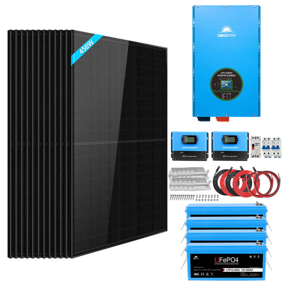 Sungold Power Complete off Grid Solar Kit 12000W 48V 120V/240V output 10.24KWH Lithium Battery 450 Watt Solar Panel