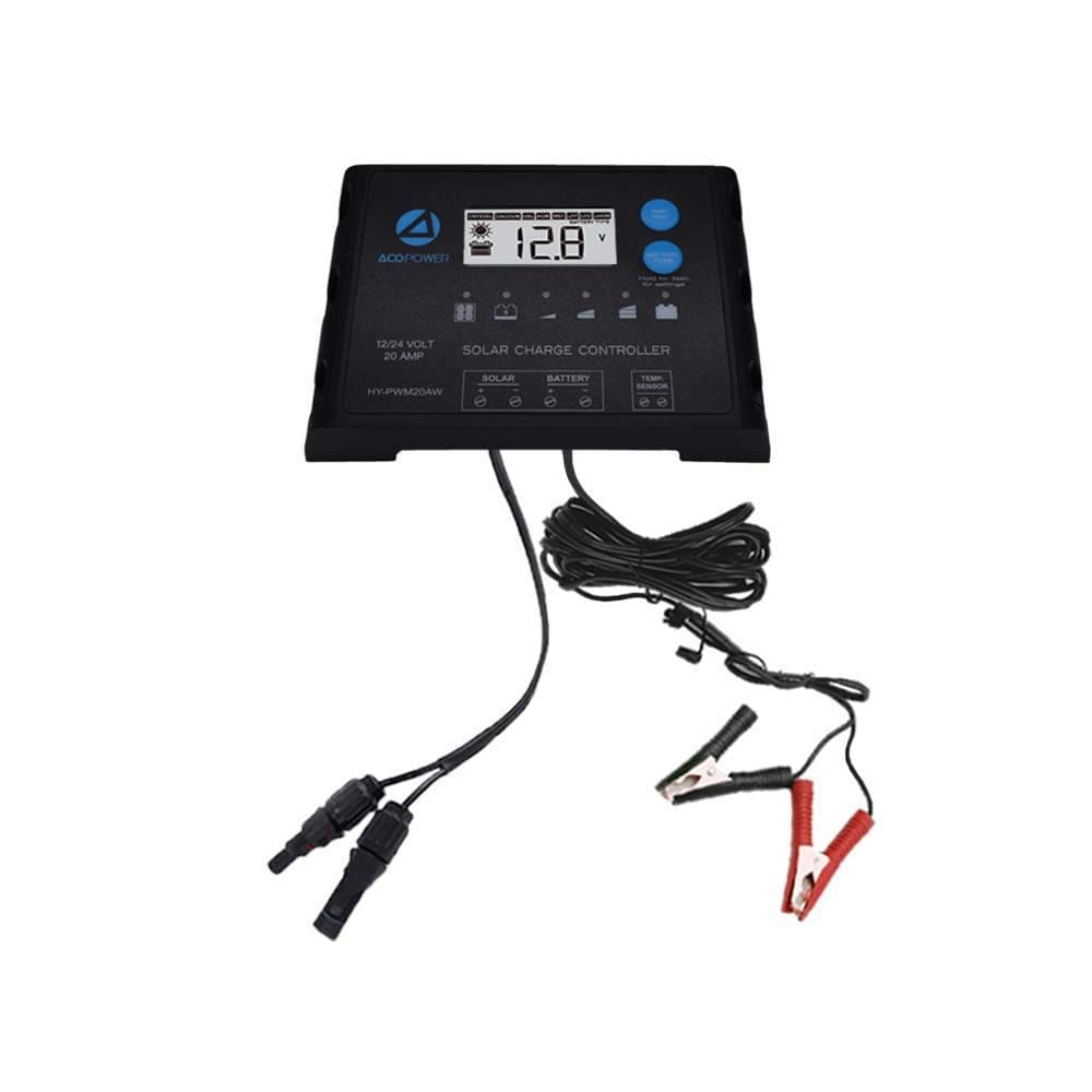 ACOPOWER 20A ProteusX Waterproof PWM Solar Charge Controller with Alligator Clips and MC4 Connectors Controllers Acopower