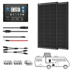 ACOPOWER 12V/24V 200W Mono Solar RV Kits, 20A PWM Charge Controller (2x100w 20A) Solar Kits Acopower