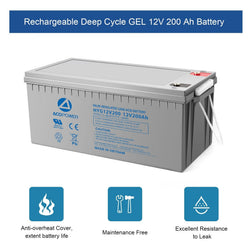 ACOPOWER HYG12-200Ah Rechargeable Gel Deep Cycle 12V 200Ah Battery Batteries Acopower