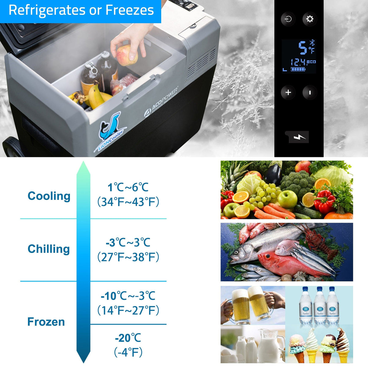 ACOPOWER LionCooler Pro Portable Solar Fridge Freezer, 52 Quarts Coolers Acopower