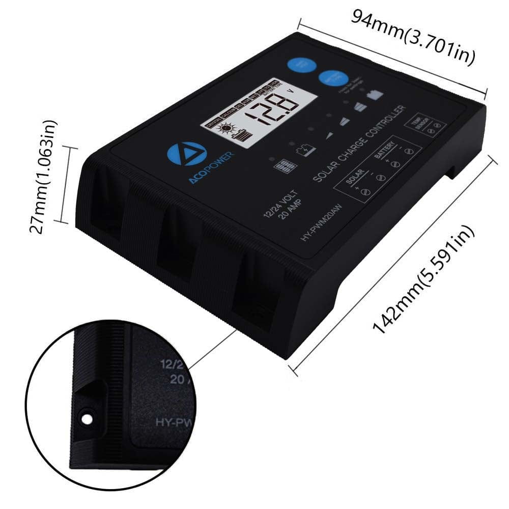 ACOPOWER 12V/24V 200W Mono Solar RV Kits, 20A PWM Charge Controller (2x100w 20A) Solar Kits Acopower