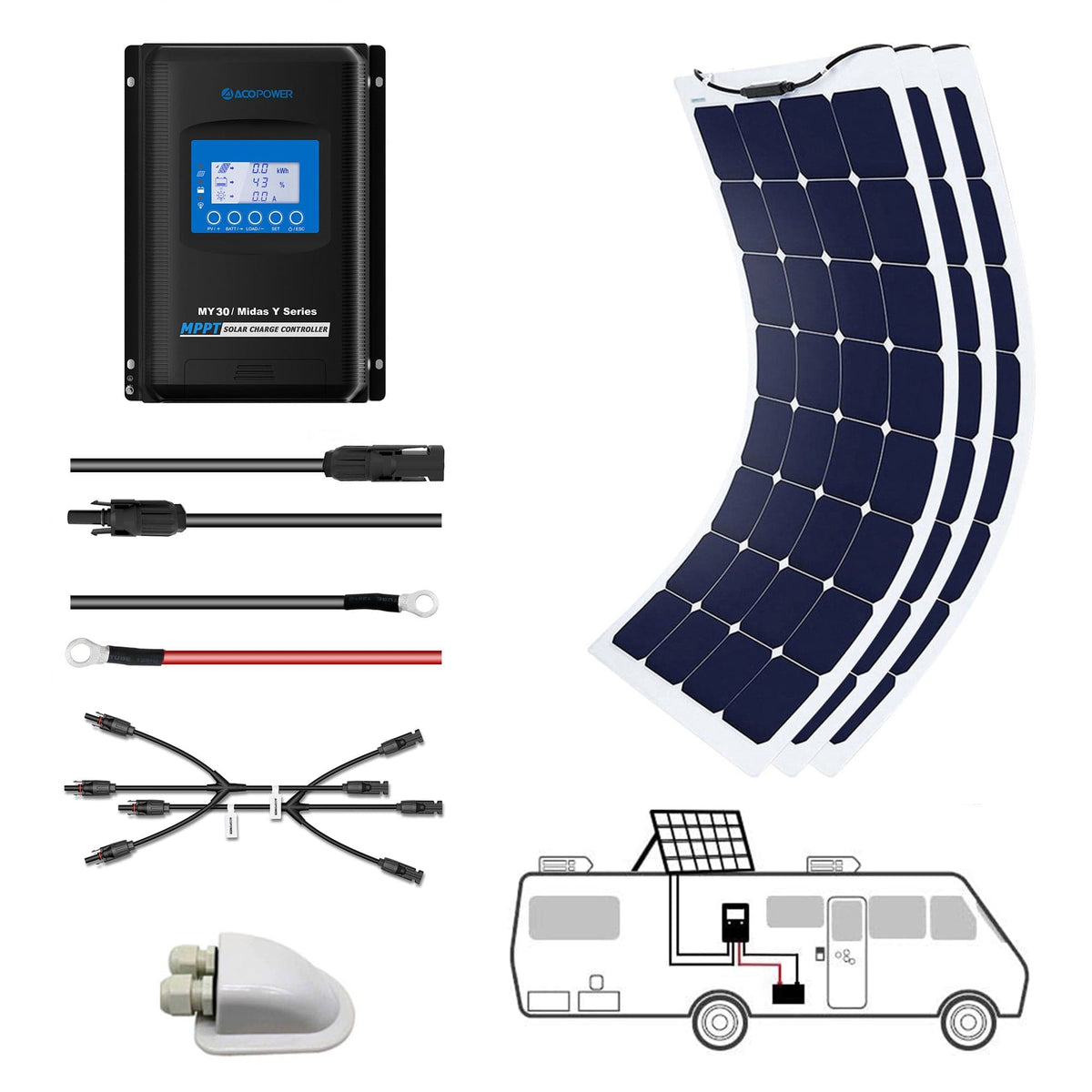 ACOPOWER 330Watts Flexible Solar RV Kit , 30A MPPT Charge Controller Solar Kits Acopower