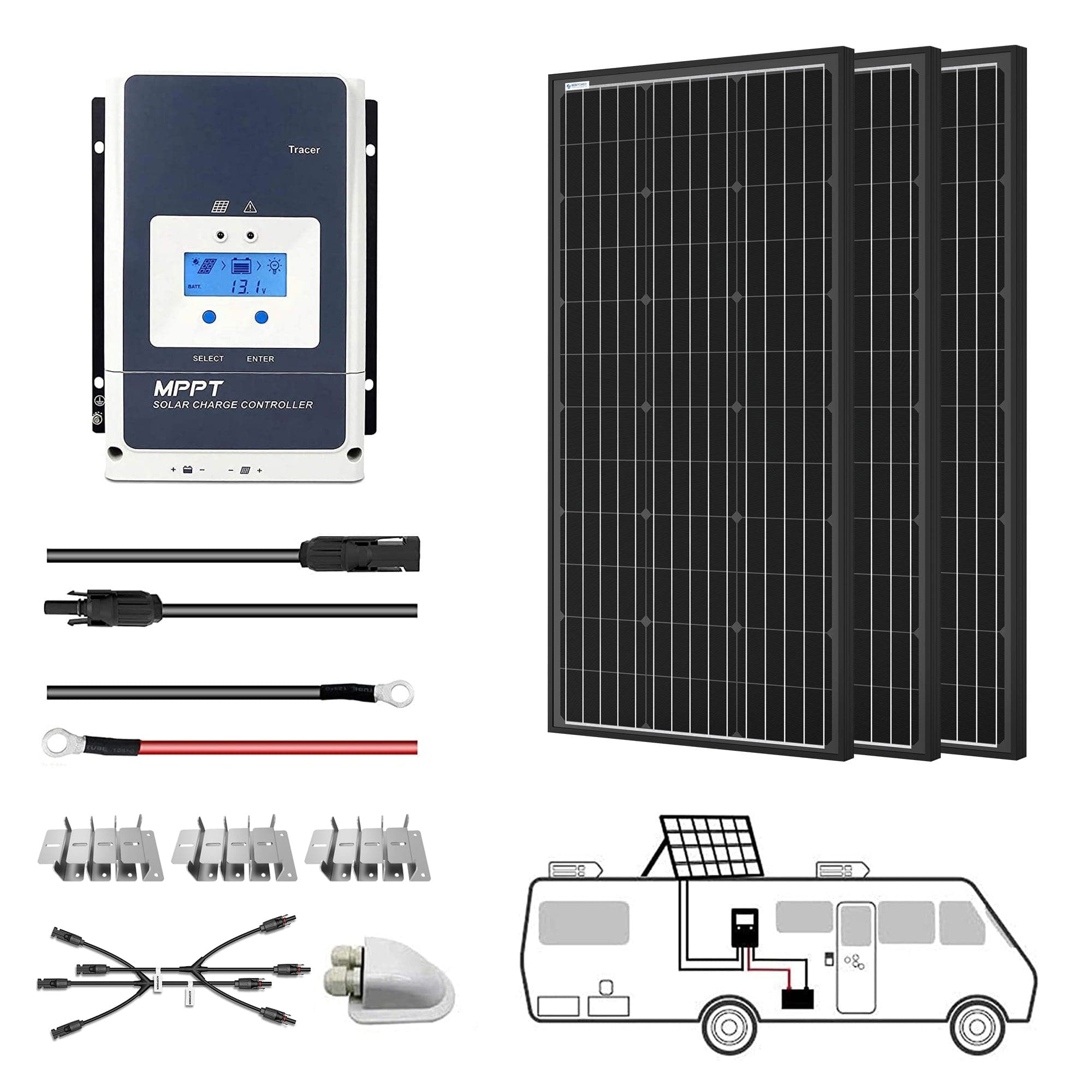 ACOPOWER 600 Watt Monocrystalline Solar RV Kit w/50A MPPT Charge Controller (3x200W 50A Kit) Solar Kits Acopower