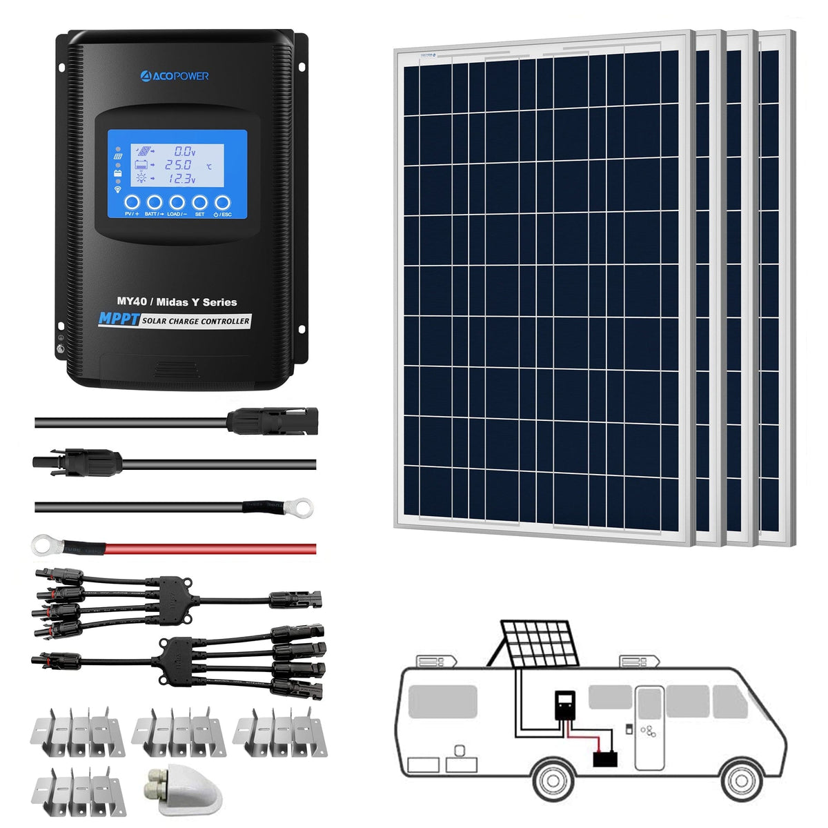 ACOPOWER 400W 12V Poly Solar RV Kits, 40A MPPT Charge Controller Solar Kits Acopower