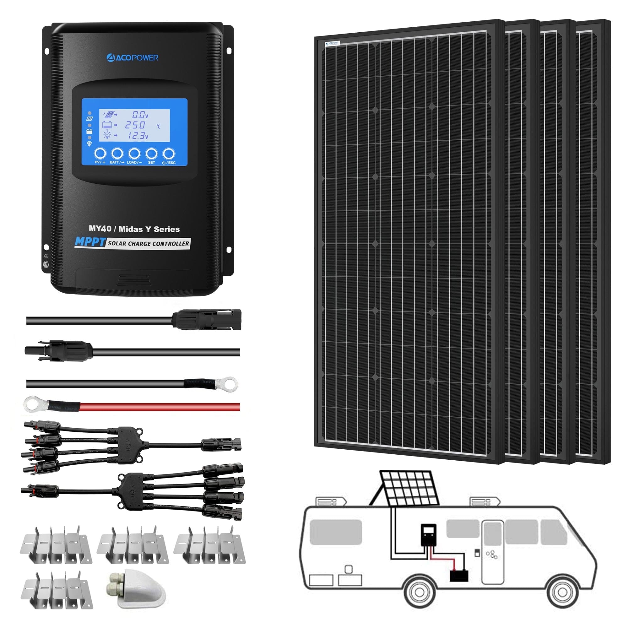 ACOPOWER 400W Mono Solar RV Kits, 40A MPPT Charge Controller (4x100W 40A) Solar Kits Acopower