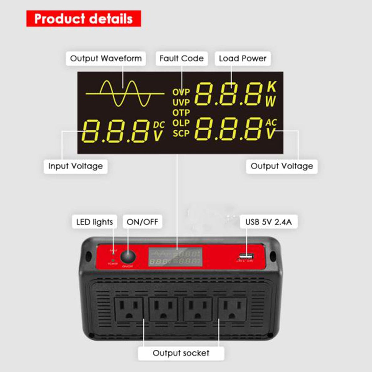 ACOPOWER 1500W Power Inverter 12VDC to 120VAC Off-Grid Inverters Acopower