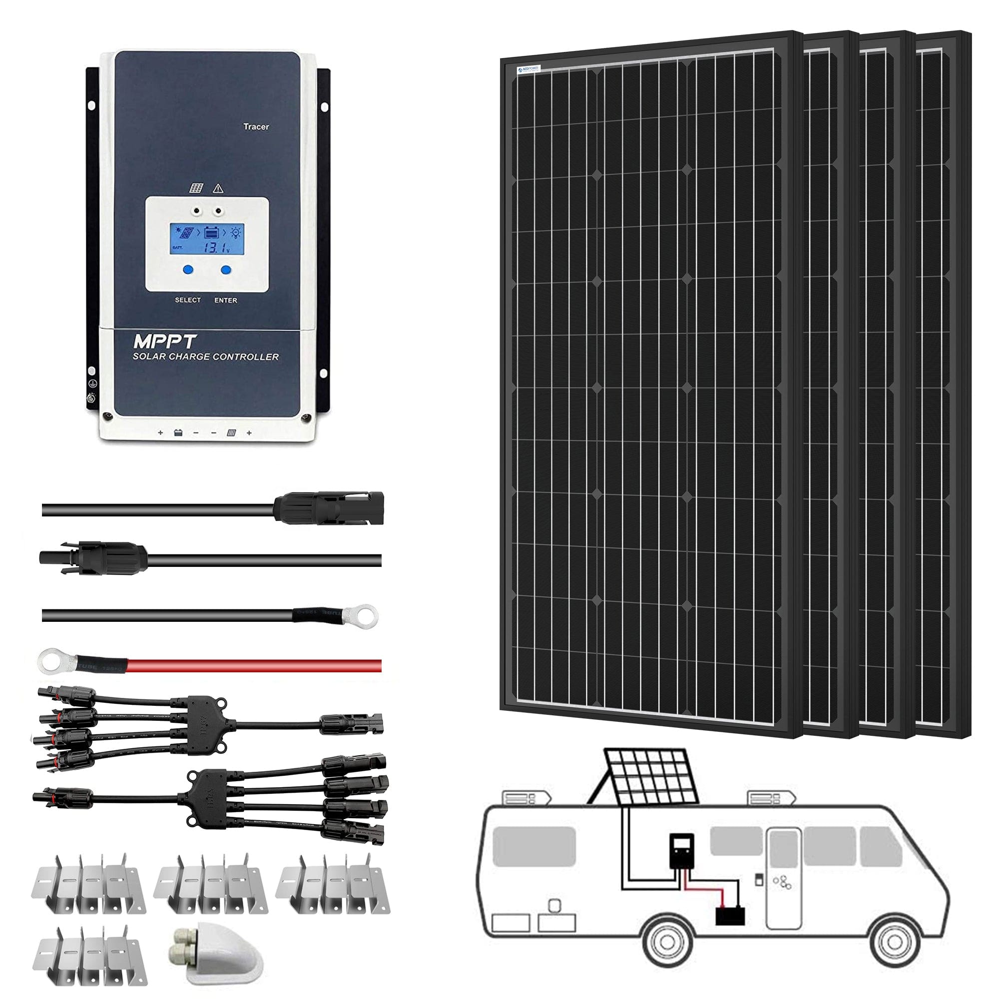 ACOPOWER 800 Watt Monocrystalline Solar RV Kit w/60A MPPT Charge Controller (4x200W 60A Kit) Solar Kits Acopower