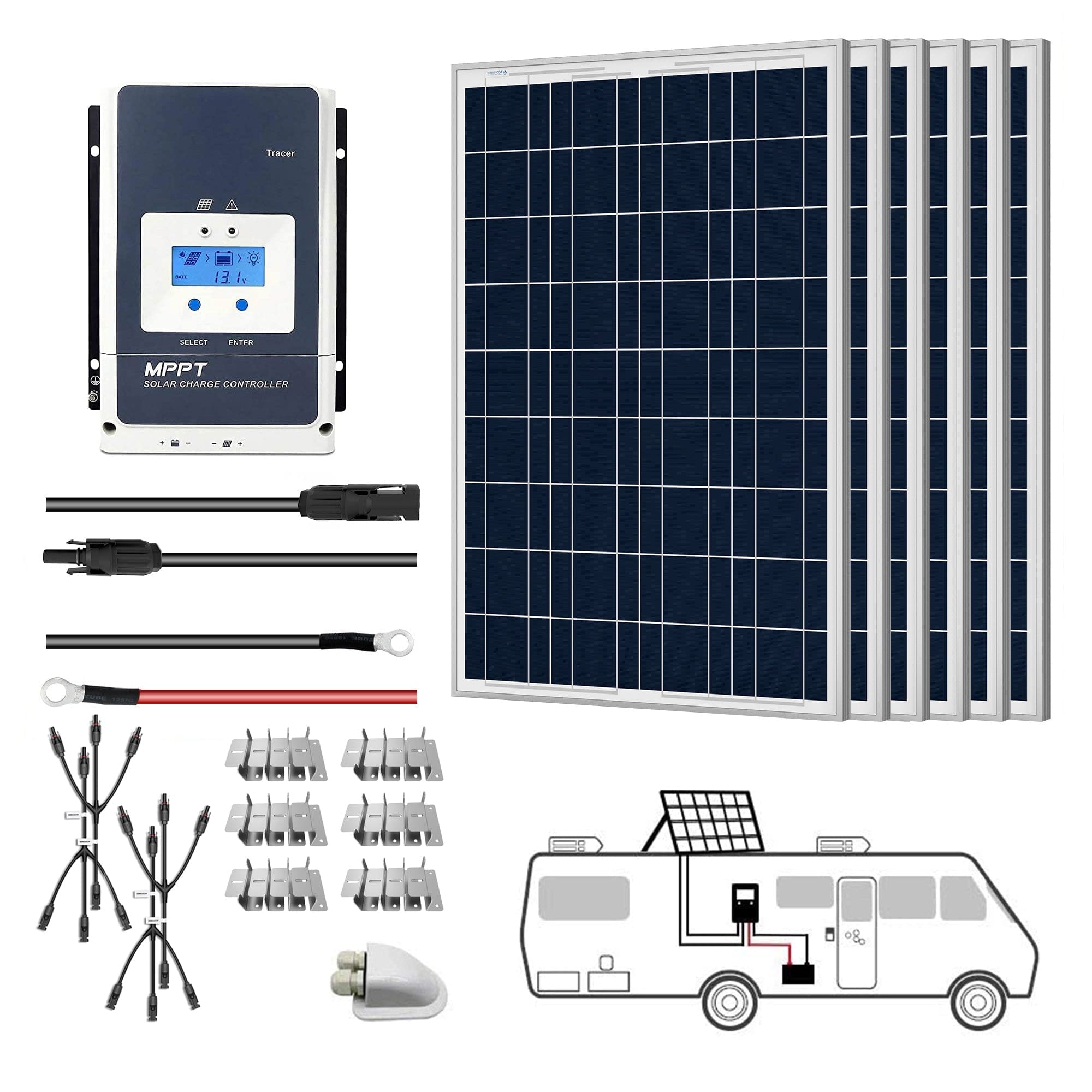 ACOPOWER 600W 12V Poly Solar RV Kits, 50A MPPT Charge Controller (6x100W 50A) Solar Kits Acopower
