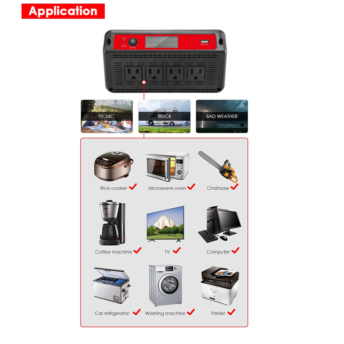 ACOPOWER 1500W Power Inverter 12VDC to 120VAC Off-Grid Inverters Acopower
