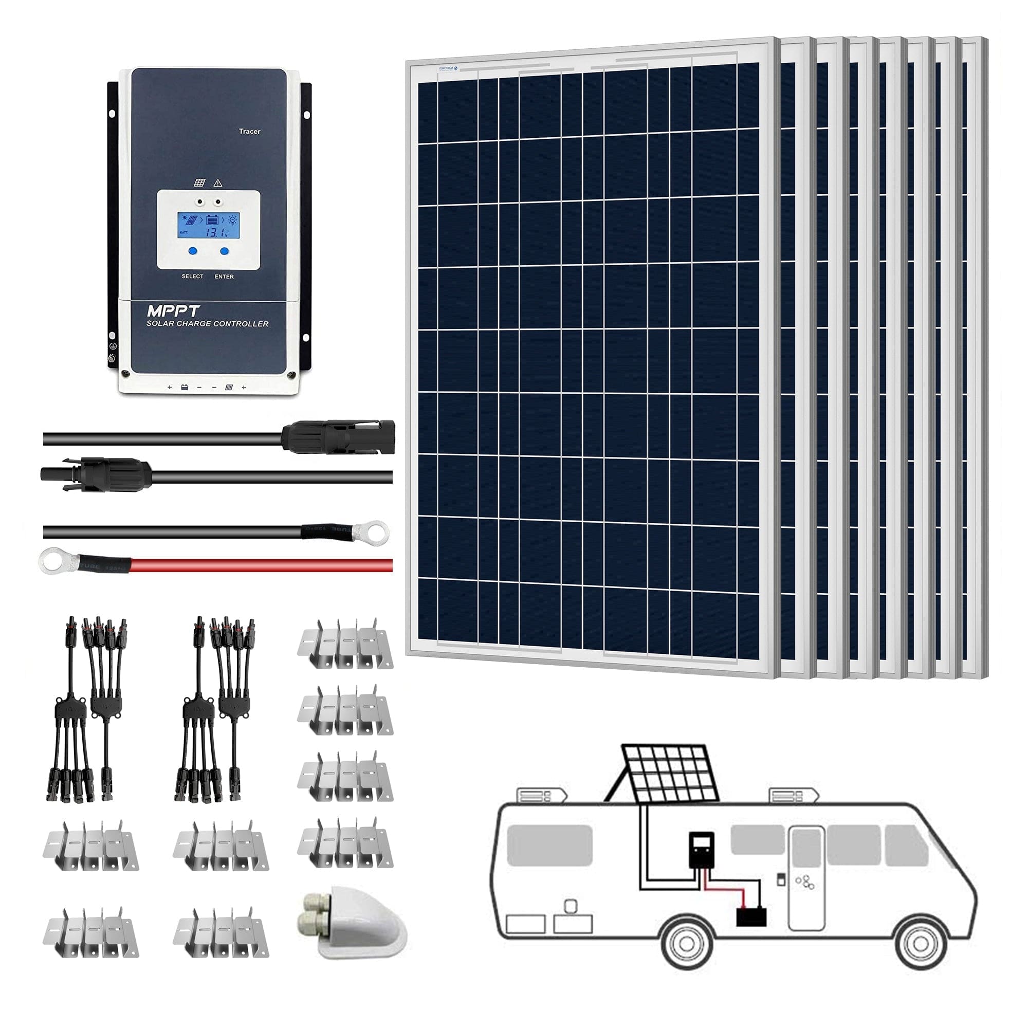 ACOPOWER 8x100W 12V Poly Solar RV Kits, 60A MPPT Charge Controller (800W 60A) Solar Kits Acopower