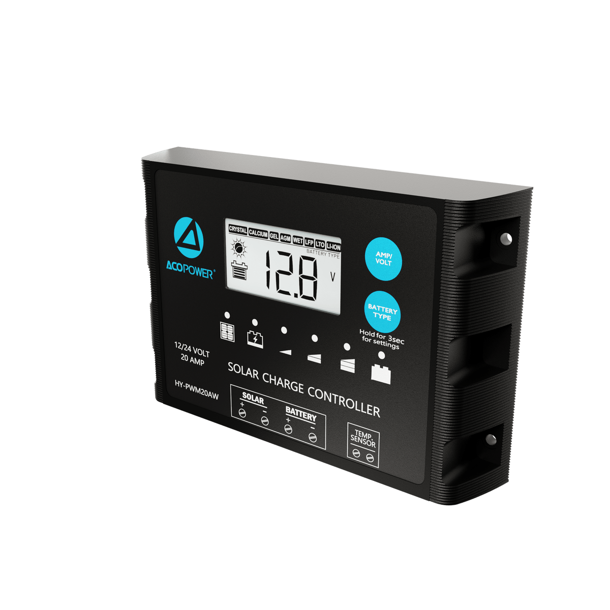 ACOPOWER 20A ProteusX Waterproof PWM Solar Charge Controller Compatible With 8 Battery Types Controllers Acopower