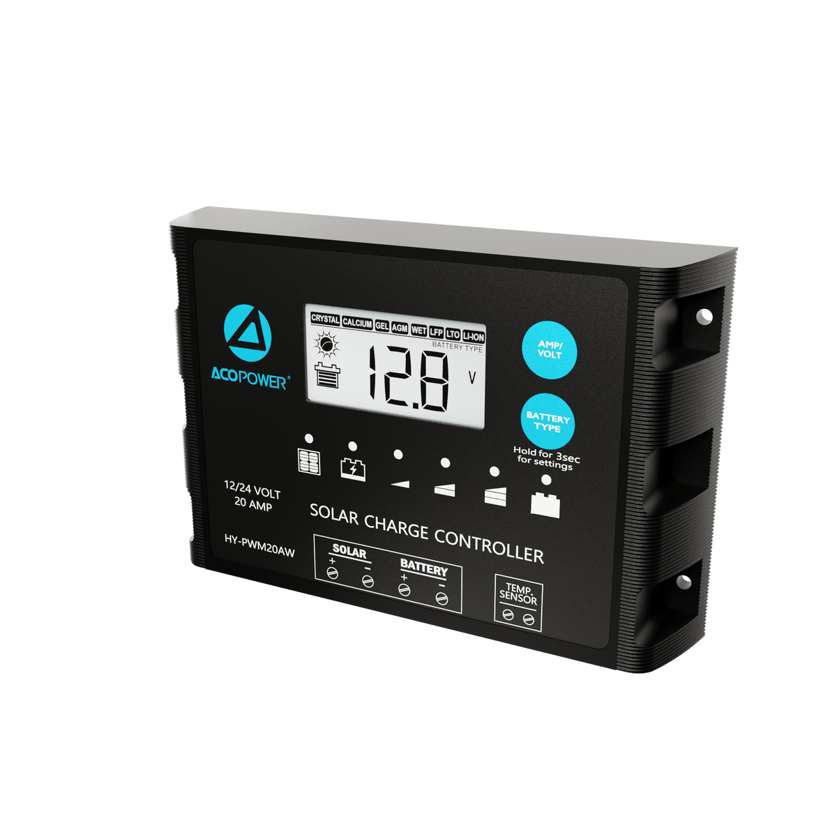 ACOPOWER 20A ProteusX Waterproof PWM Solar Charge Controller Compatible With 8 Battery Types Controllers Acopower