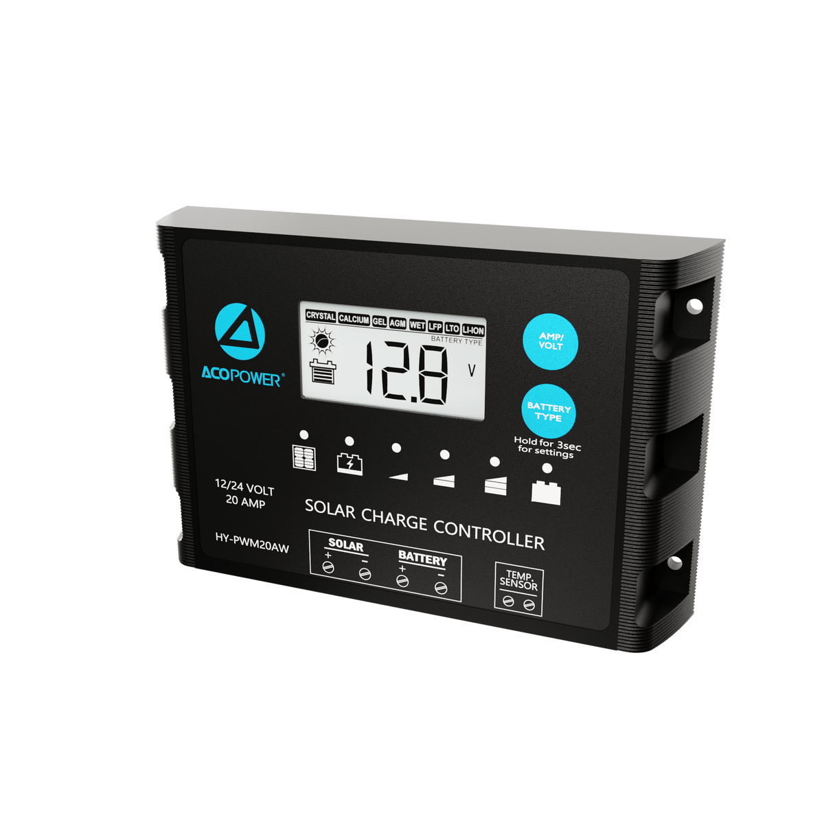 ACOPOWER 20A ProteusX Waterproof PWM Solar Charge Controller Compatible With 8 Battery Types Controllers Acopower