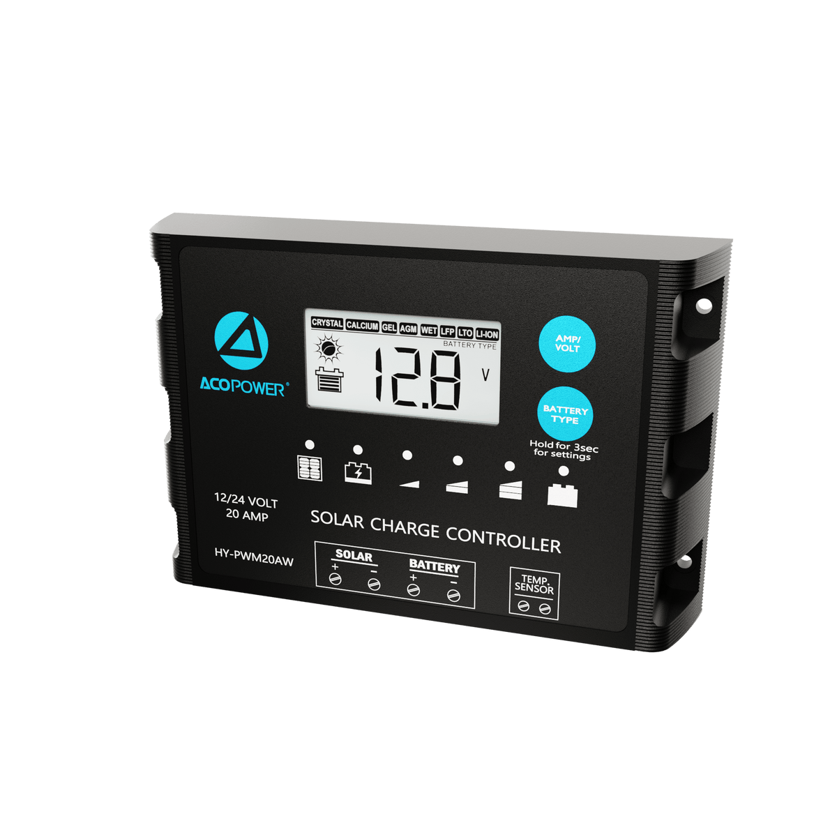 ACOPOWER 20A ProteusX Waterproof PWM Solar Charge Controller Compatible With 8 Battery Types Controllers Acopower
