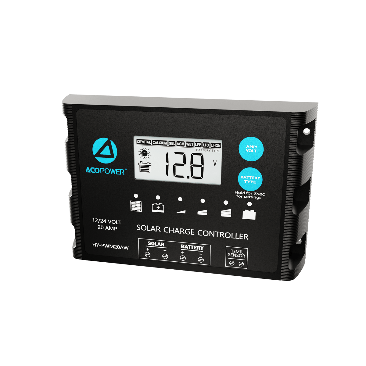 ACOPOWER 20A ProteusX Waterproof PWM Solar Charge Controller Compatible With 8 Battery Types Controllers Acopower