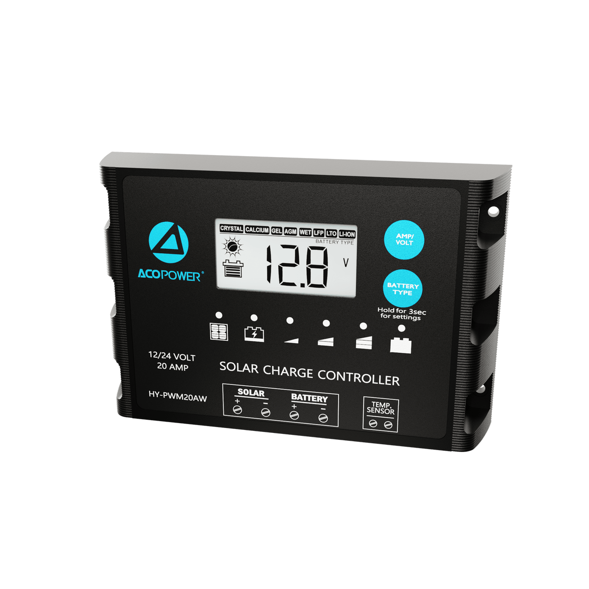 ACOPOWER 20A ProteusX Waterproof PWM Solar Charge Controller with Alligator Clips and MC4 Connectors Controllers Acopower