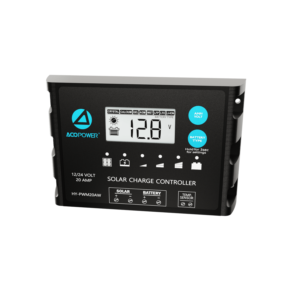ACOPOWER 20A ProteusX Waterproof PWM Solar Charge Controller Compatible With 8 Battery Types Controllers Acopower