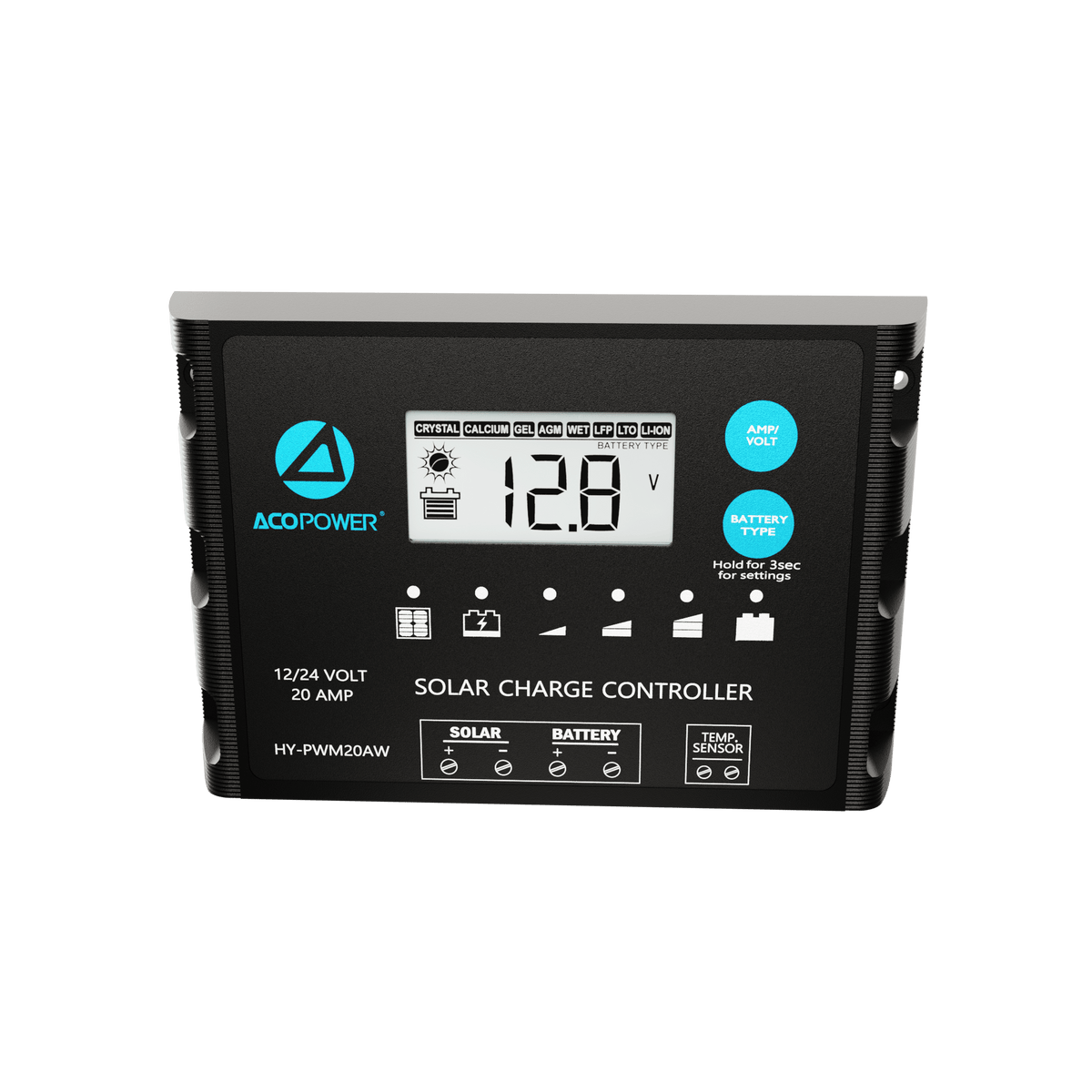 ACOPOWER 20A ProteusX Waterproof PWM Solar Charge Controller Compatible With 8 Battery Types Controllers Acopower