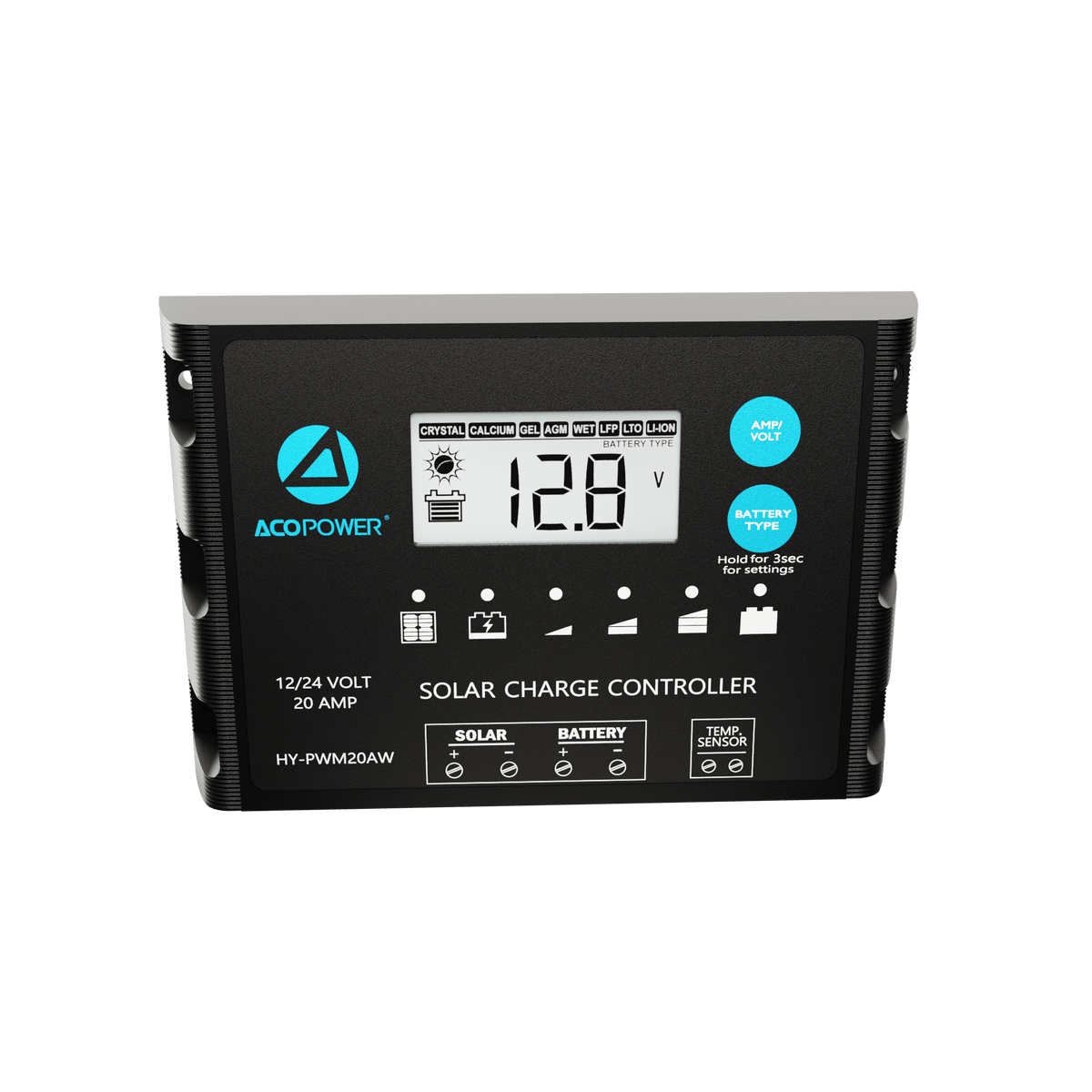 ACOPOWER 20A ProteusX Waterproof PWM Solar Charge Controller Compatible With 8 Battery Types Controllers Acopower