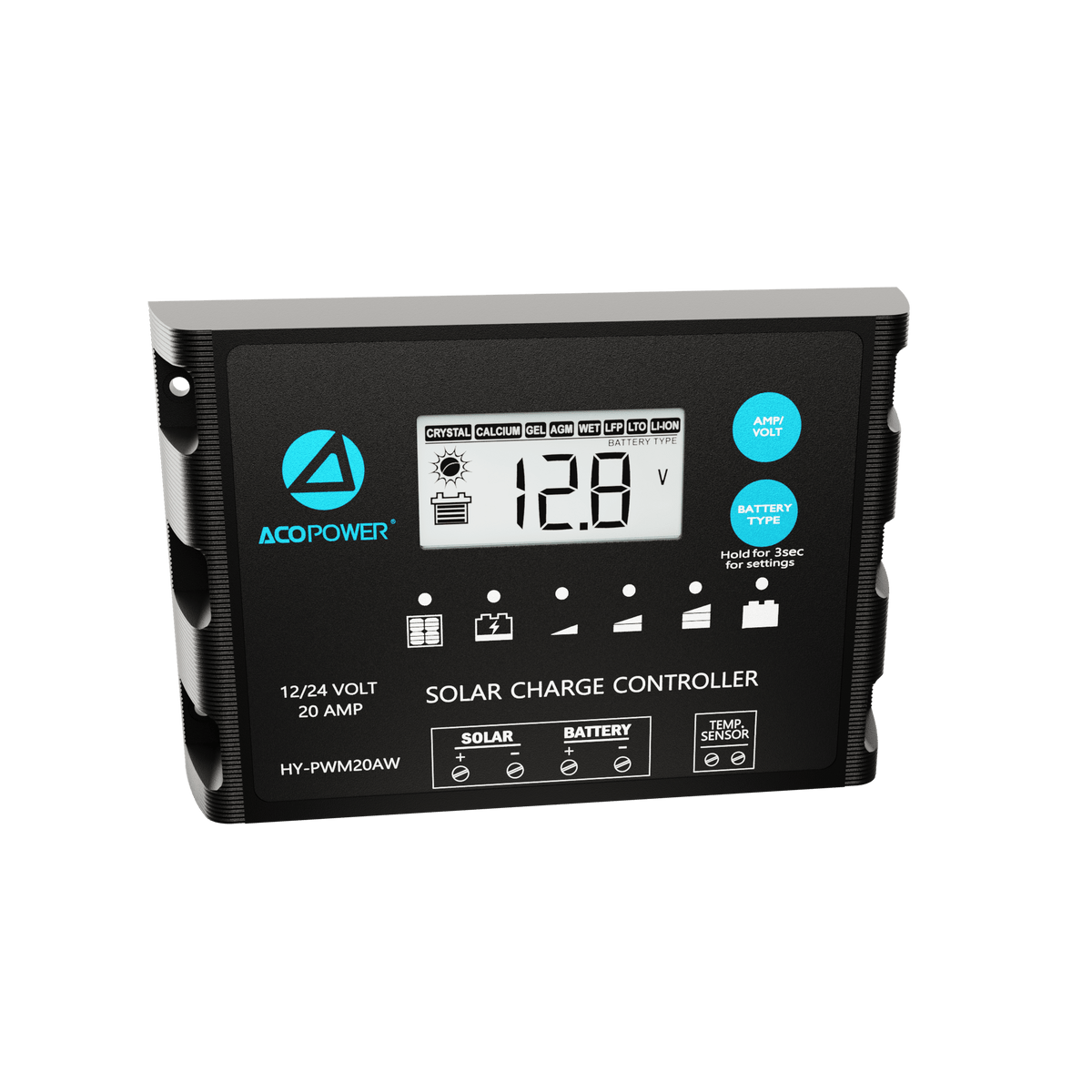 ACOPOWER 20A ProteusX Waterproof PWM Solar Charge Controller Compatible With 8 Battery Types Controllers Acopower