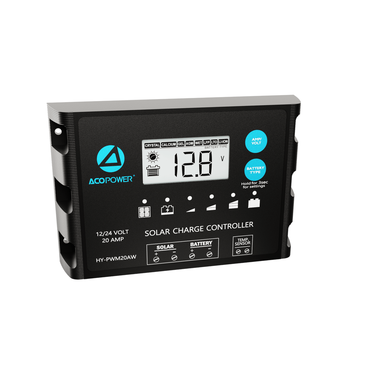 ACOPOWER 20A ProteusX Waterproof PWM Solar Charge Controller Compatible With 8 Battery Types Controllers Acopower