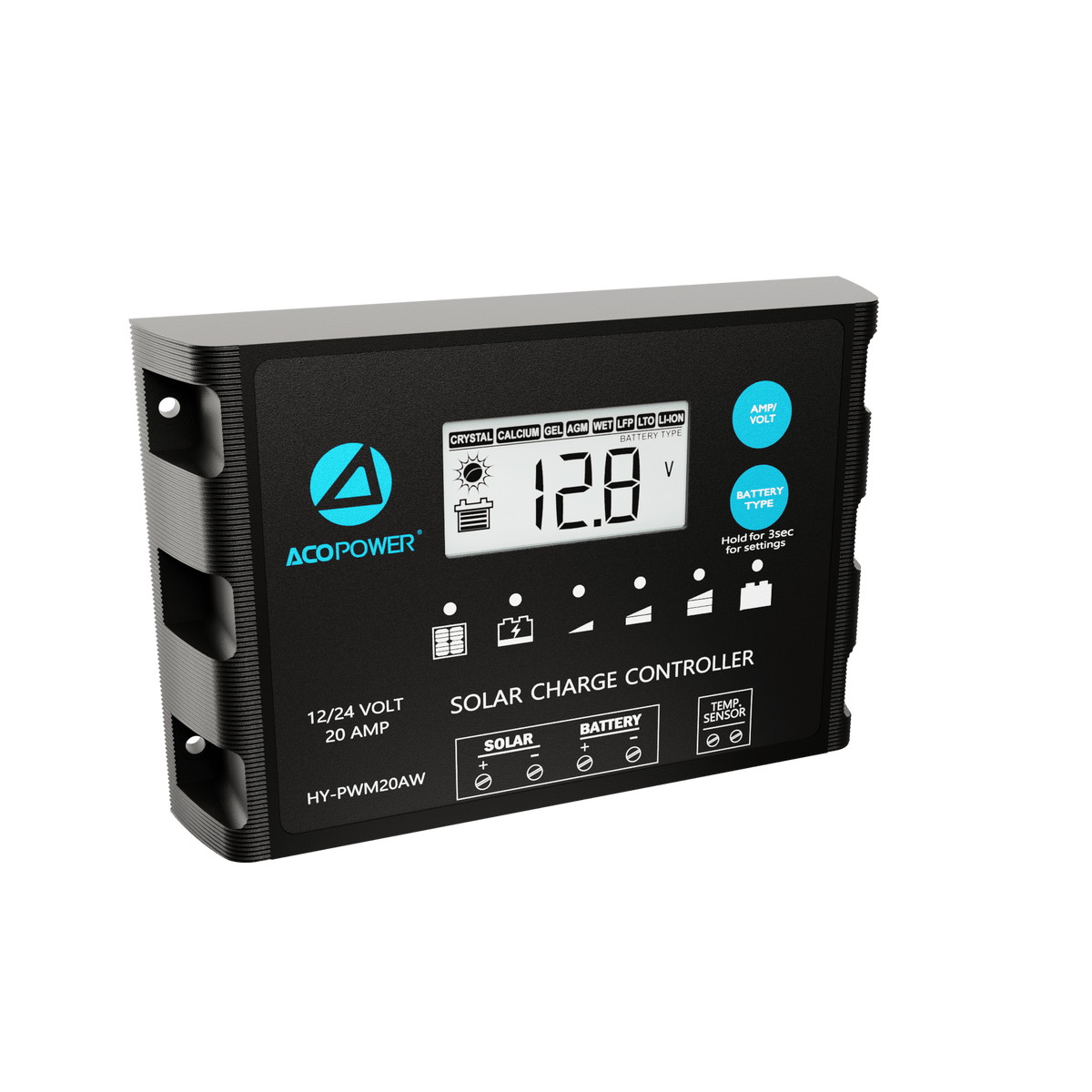 ACOPOWER 20A ProteusX Waterproof PWM Solar Charge Controller Compatible With 8 Battery Types Controllers Acopower