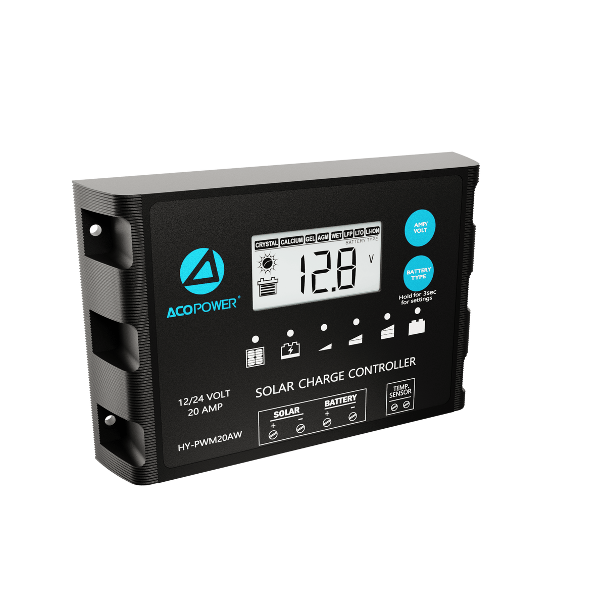 ACOPOWER 20A ProteusX Waterproof PWM Solar Charge Controller Compatible With 8 Battery Types Controllers Acopower