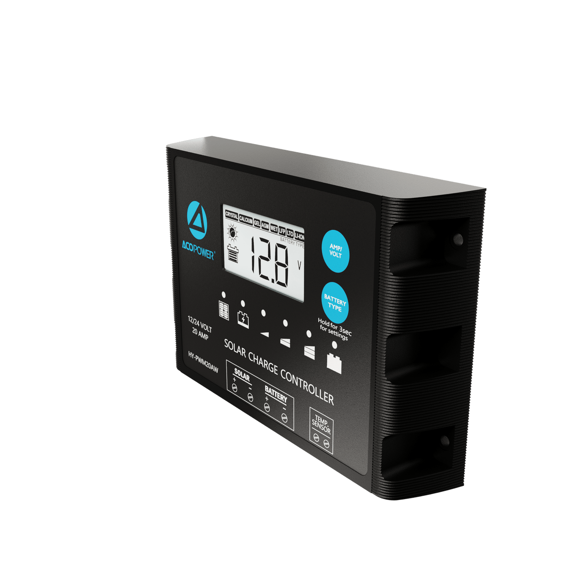 ACOPOWER 20A ProteusX Waterproof PWM Solar Charge Controller Compatible With 8 Battery Types