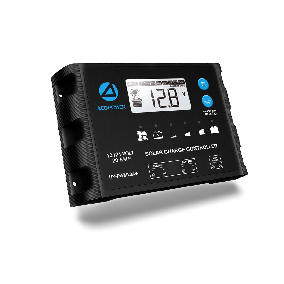 ACOPOWER 20A ProteusX Waterproof PWM Solar Charge Controller Compatible With 8 Battery Types Controllers Acopower