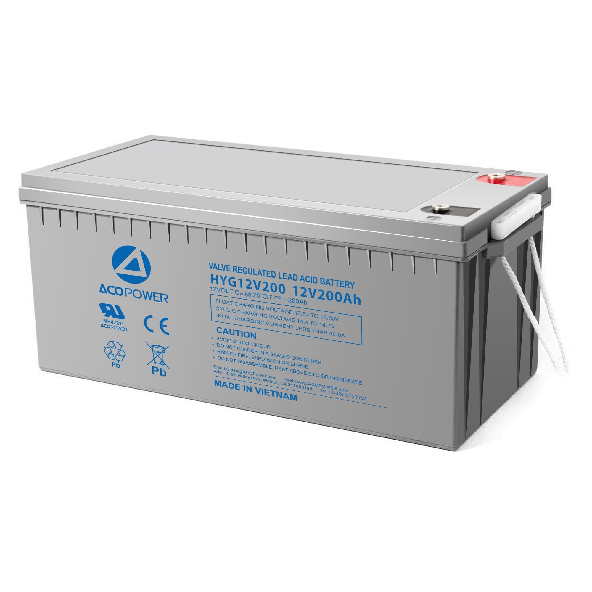 ACOPOWER HYG12-200Ah Rechargeable Gel Deep Cycle 12V 200Ah Battery Batteries Acopower